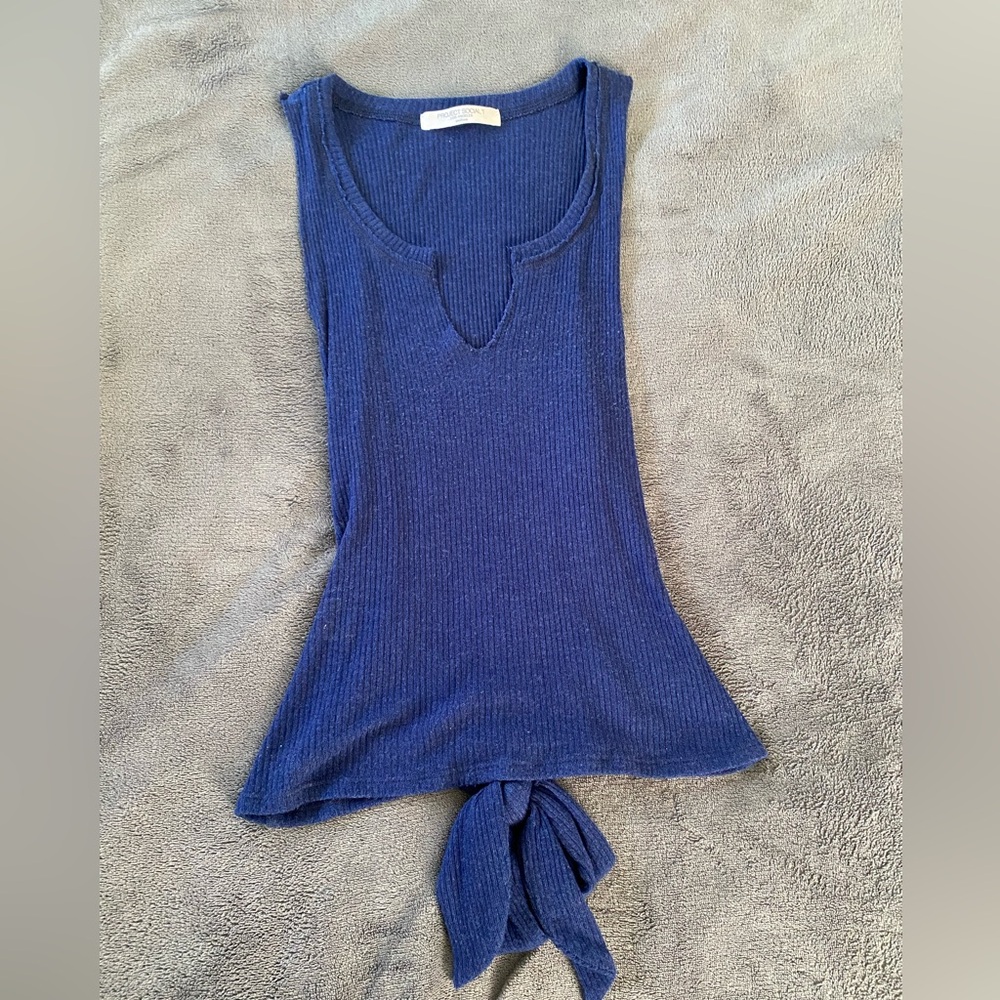 Navy Blue Ribbed Tie-Front/Back Tank Top - Picture 4 of 7